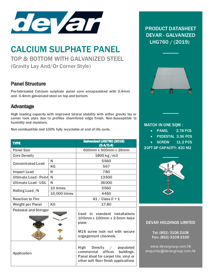 Devar Calcium Sulphate Raised Floor Galvanised Steel LHG760