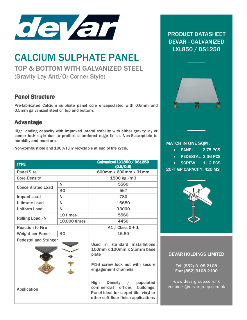 Devar Calcium Sulphate Raised Floor Galvanised Steel DS1250